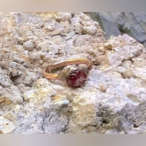Electroformed Copper and Rough Cut Amethyst Stone Ring